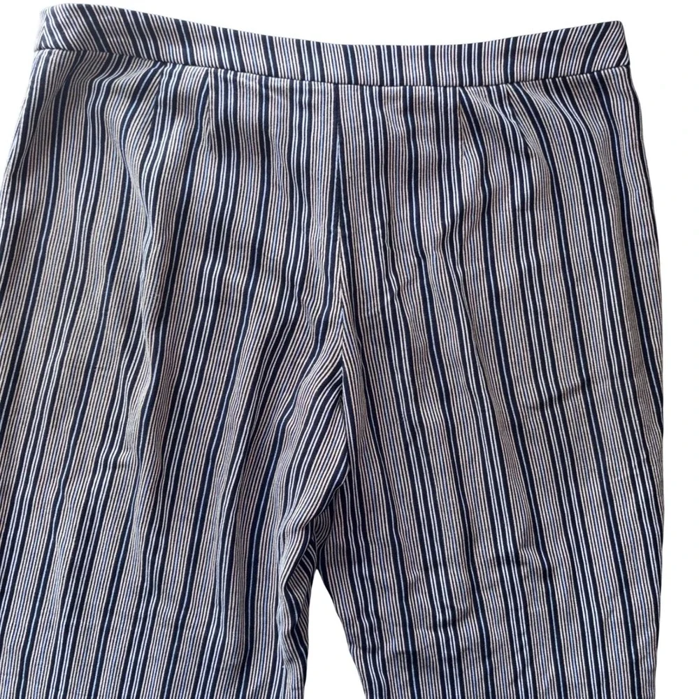 Ann Taylor Loft Sz 8 Gray Blue Stripe Wide Leg Lightweight Coastal Career Pants